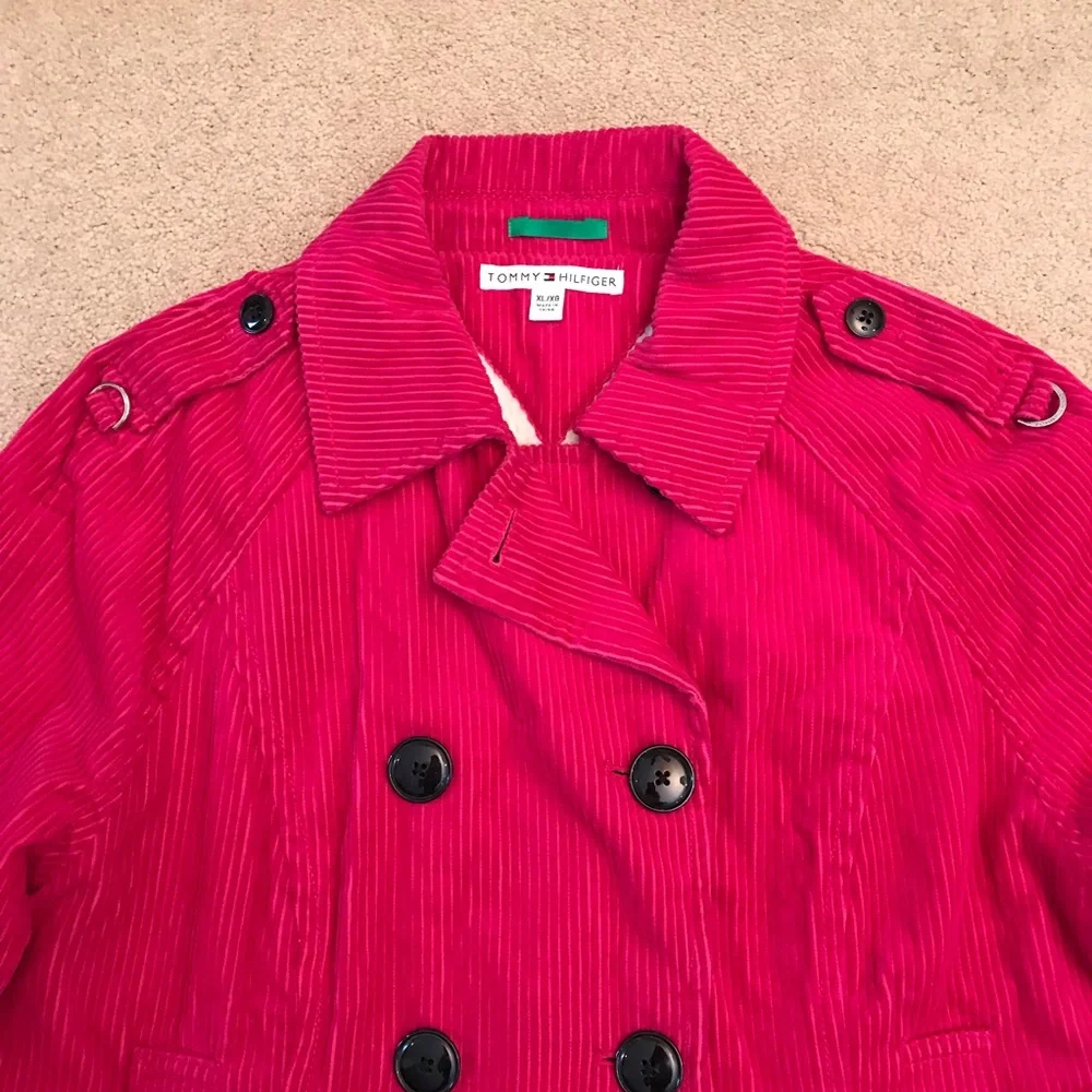 Vintage Tommy Hilfiger Corduroy Jacket Coat Size XL Sherpa Barbie Pink Prep y2k